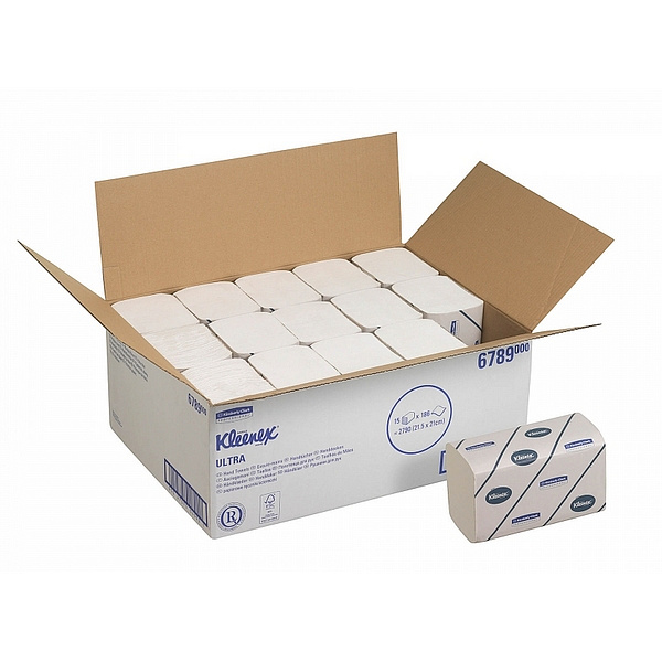 Бумажные полотенца Kimberly-Clark   в пачках Kleenex® Ultra белые двухслойные (15 пачек х 186 листов)