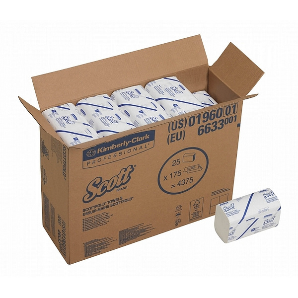 Бумажные полотенца Kimberly-Clark   в пачках Scott® ScottFold белые однослойные (25 пачек  х 175 листов)
