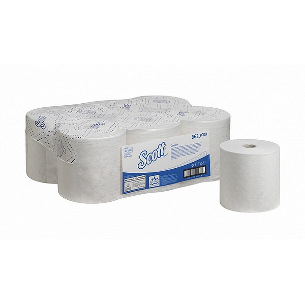 Бумажные полотенца Kimberly-Clark  в рулонах Scott® Control белые однослойные (6 рулонов х 250 метров)
