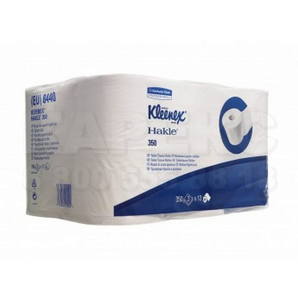 Туалетная бумага Kimberly-Clark Professional  в стандартных рулонах Kleenex 350 трёхслойная с логотипом (36 рулонов х 42 метра)