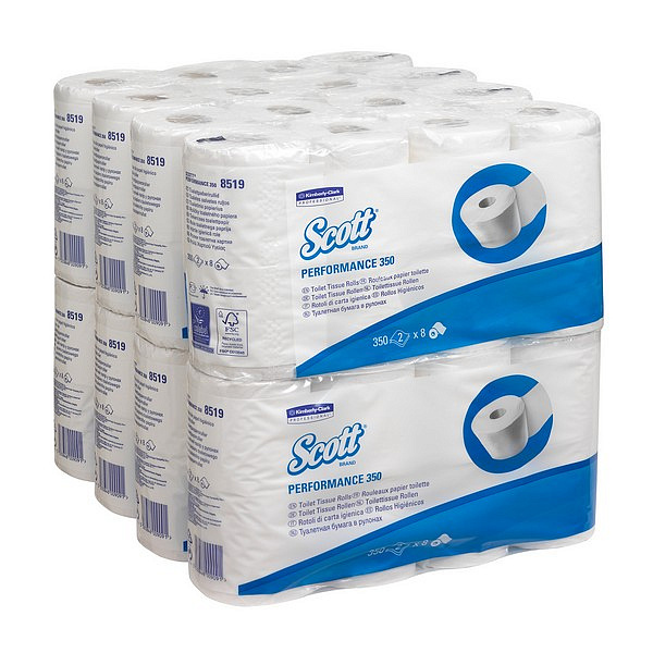 Туалетная бумага Kimberly-Clark Professional  в стандартных рулонах Scott 350 двухслойная (64 рулонов х 42 метра)