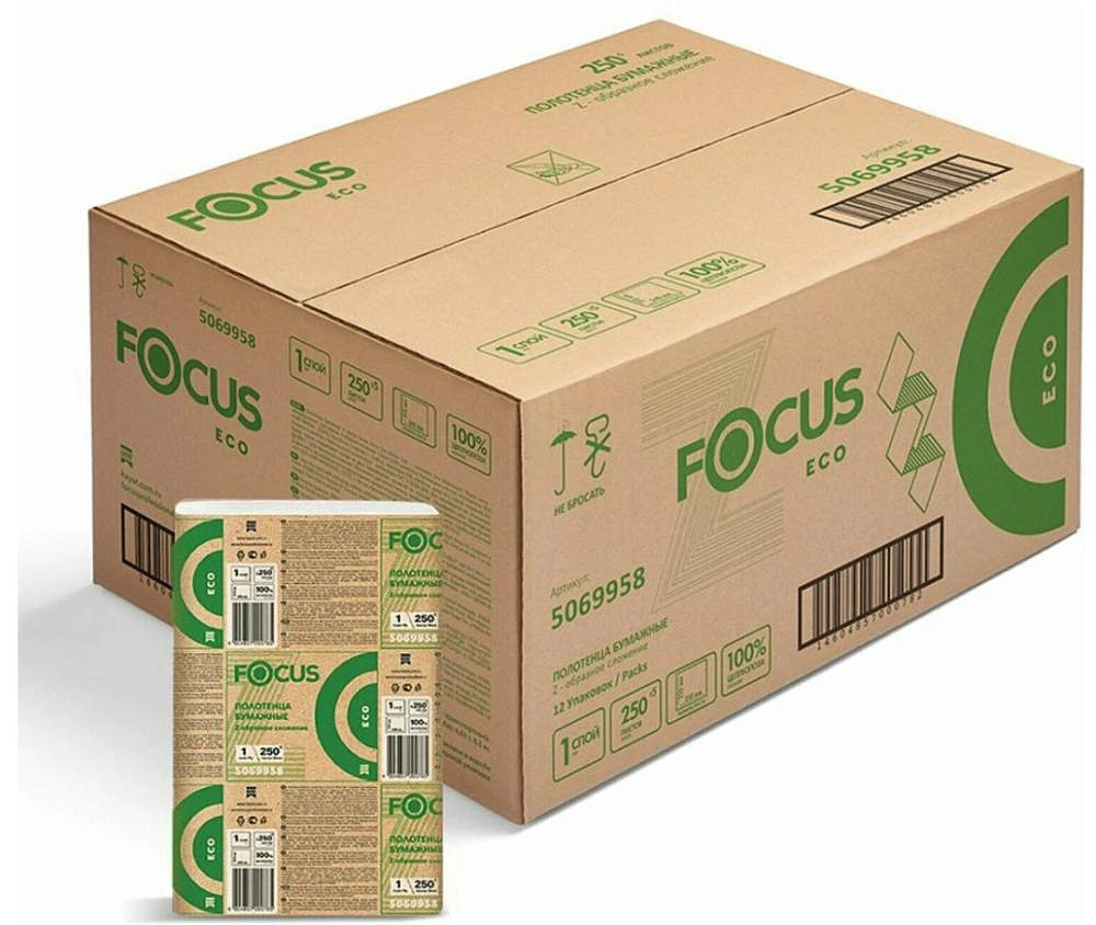 Бумажные полотенца Focus Eco 1-сл., Z-сл., 240х215мм, белые, 250 л/пач (12 пач/кор)