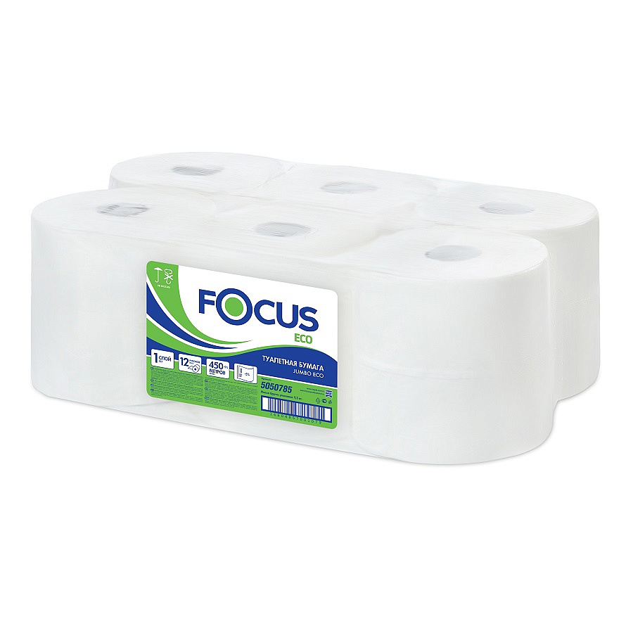 Туалетная бумага в средних рулонах Focus Eco Jumbo 1-сл., 450 м, 12 рул/упак