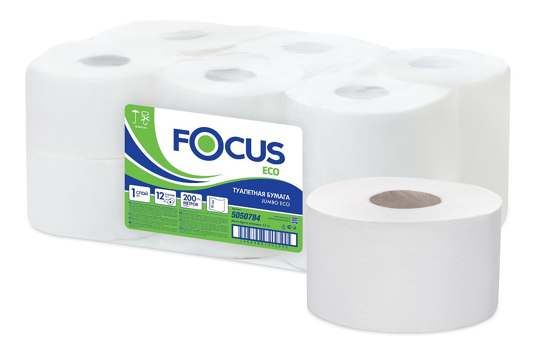 Туалетная бумага в средних рулонах Focus Eco Jumbo 1-сл., 450 м, 12 рул/упак