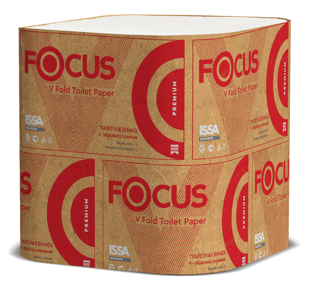 Туалетная бумага листовая Focus Premium 2-сл., V-сл., 230х108 мм, 250 л/пач (30 пач/кор)