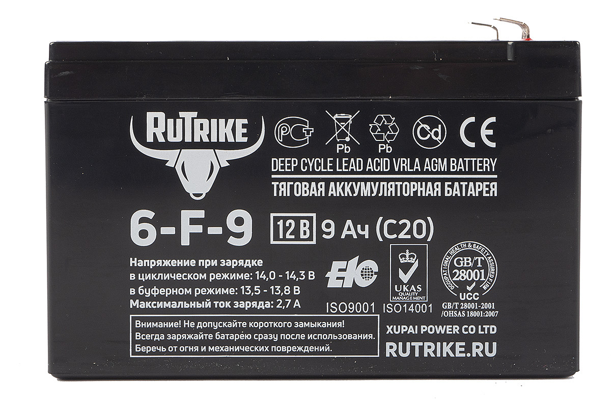 Тяговый аккумулятор RuTrike 6-F-9 (12V9A/H C20)