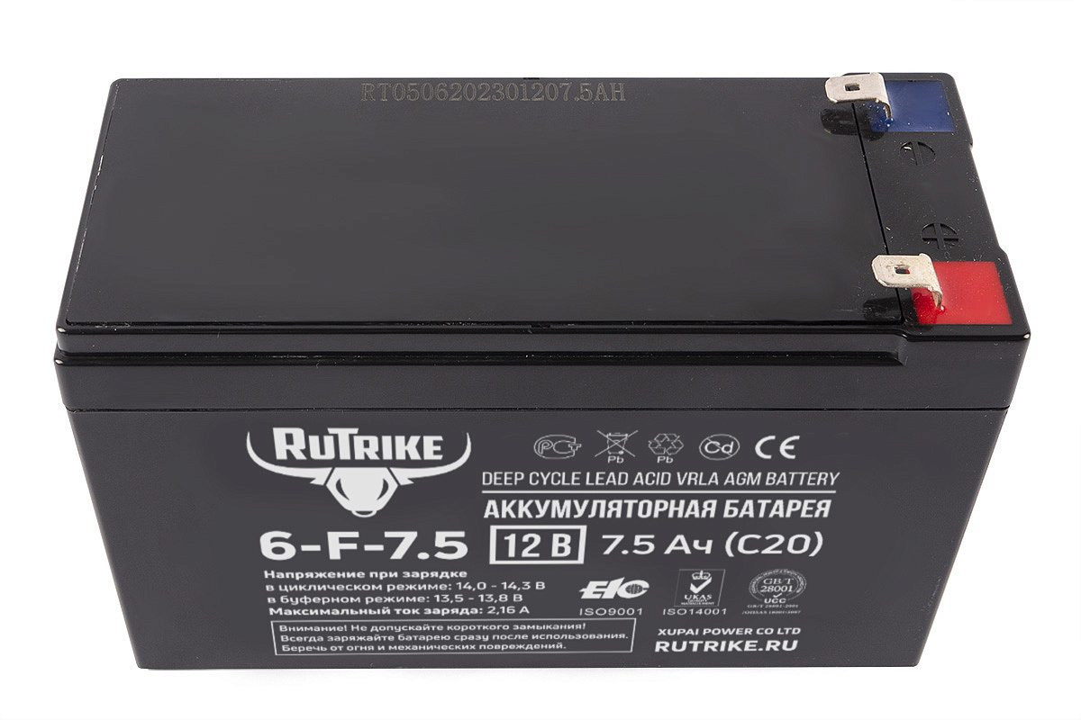 Аккумулятор RuTrike 6-F-7,5 (12V7,5A/H C20)