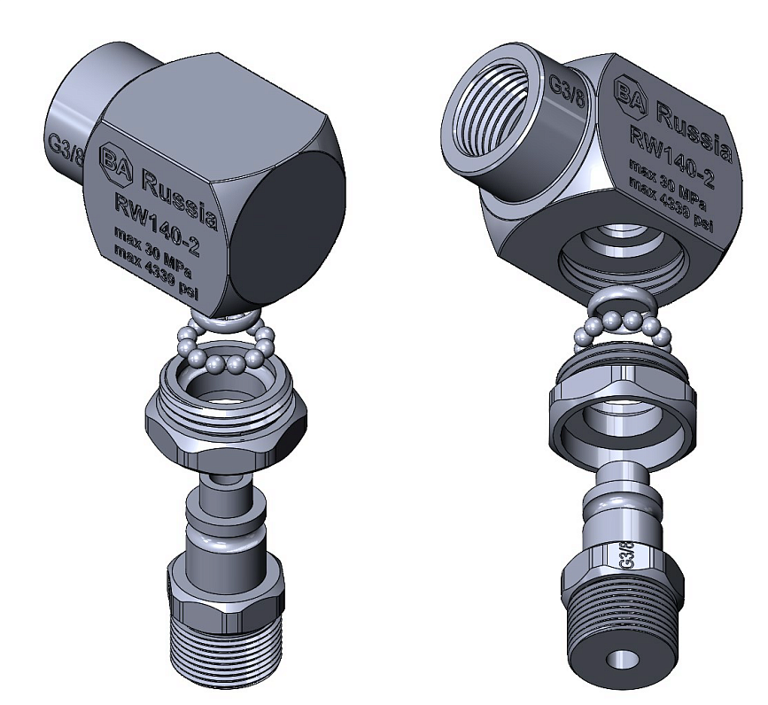 Поворотное устройство 90 гр. угловое на подшипниках (нерж); 3/8"г-3/8"ш