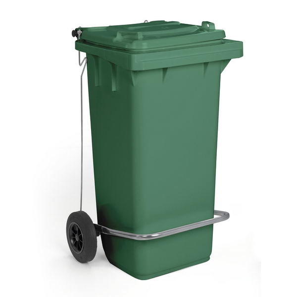 Контейнер для мусора TTS зеленый, 120 л, с педалью