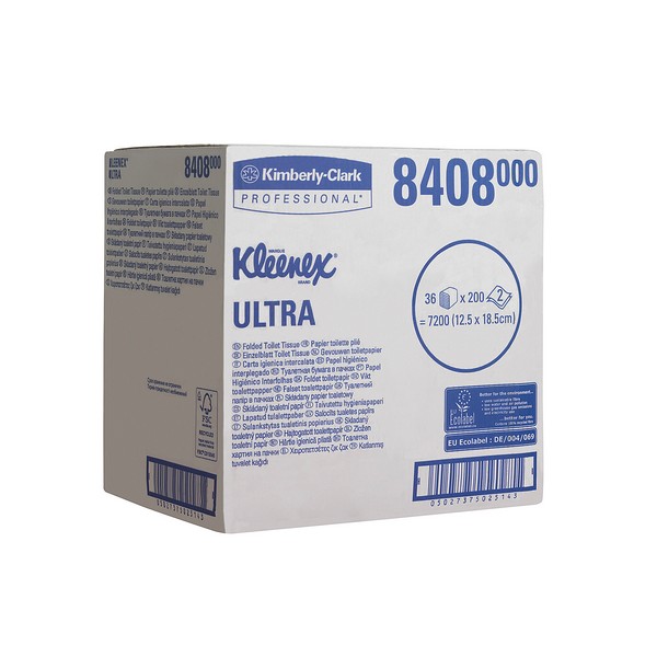 Туалетная бумага Kimberly-Clark Professional в пачках Kleenex Ultra двухслойная с логотипом (36 пачек х 200 листов)