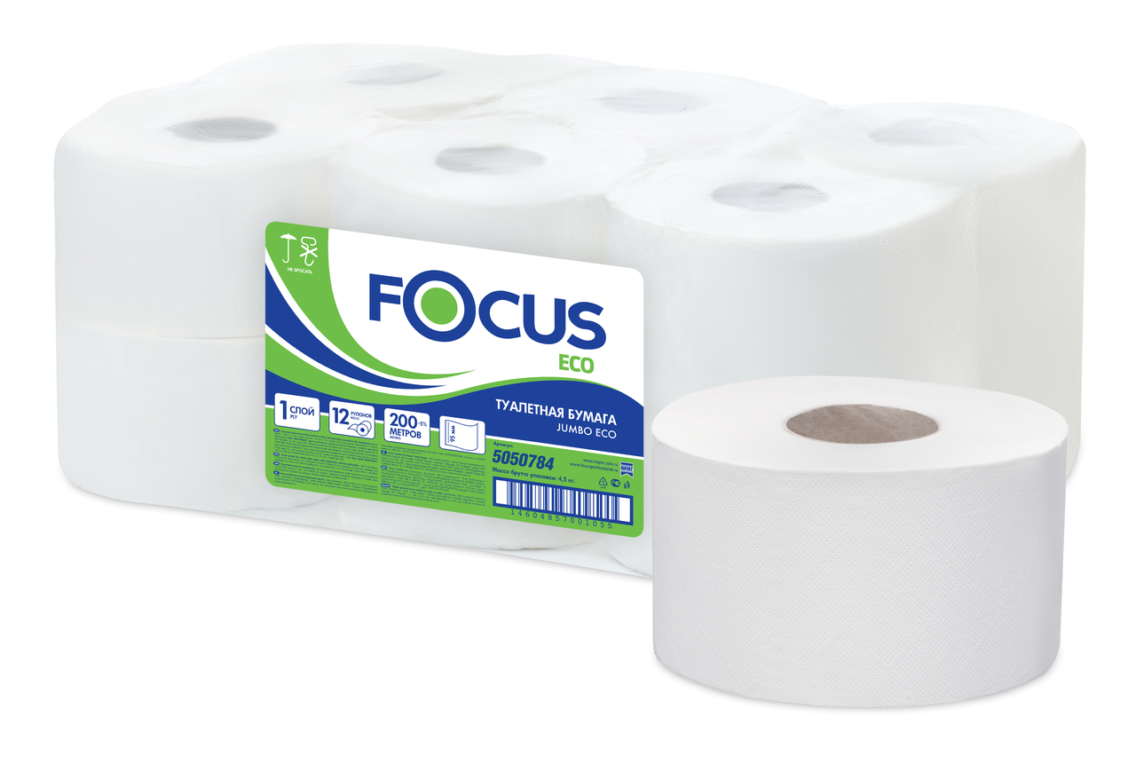Туалетная бумага Focus в рулонах Focus Eco Jumbo однослойная (12 рулонов x 200 метров)