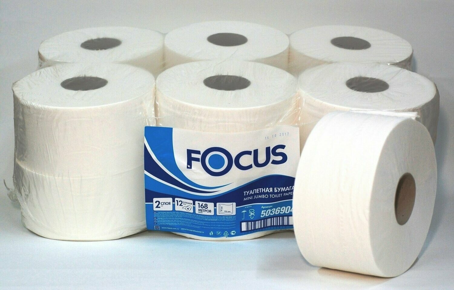 Туалетная бумага Focus  в рулонах Focus Mini Jumbo двухслойная (12 рулонов x 168 метров)